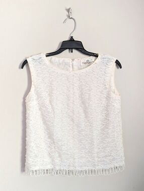 60s Vintage Harilela's Ivory Pearl Beaded Shell Cocktail Top with Fringe